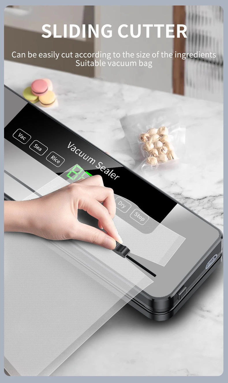 Electric Vacuum Sealer Packaging Kitchen Food Sealing Dry/Wet Food Sealing Smart Touch Key Built-in Cutter Vacuum Sealer
