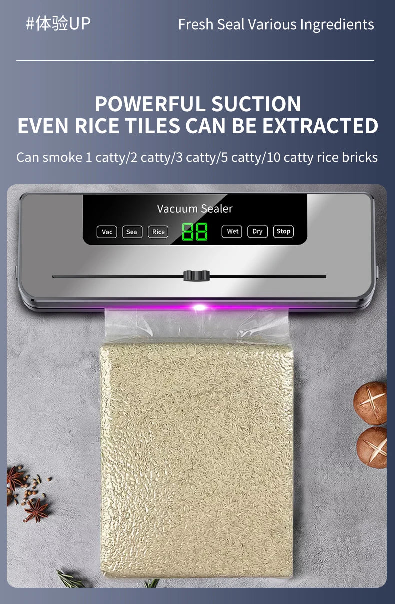 Electric Vacuum Sealer Packaging Kitchen Food Sealing Dry/Wet Food Sealing Smart Touch Key Built-in Cutter Vacuum Sealer