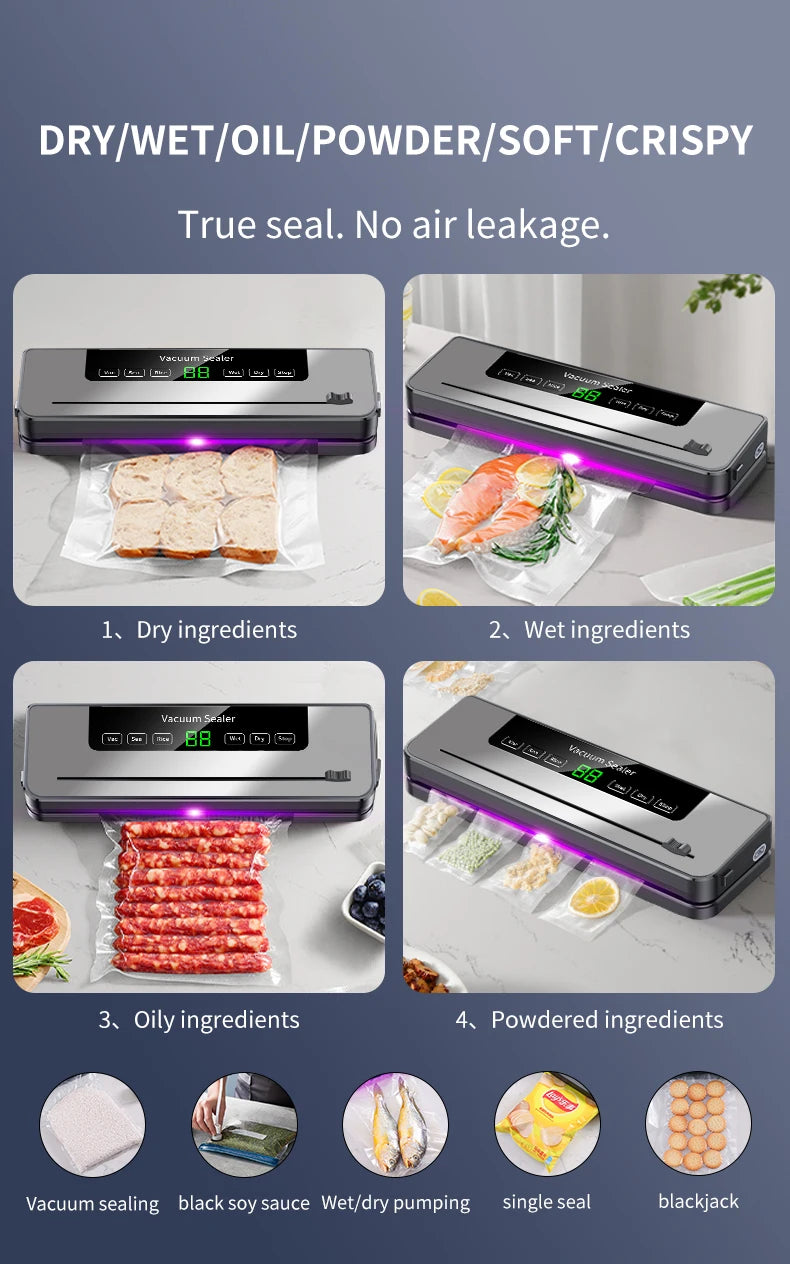 Electric Vacuum Sealer Packaging Kitchen Food Sealing Dry/Wet Food Sealing Smart Touch Key Built-in Cutter Vacuum Sealer