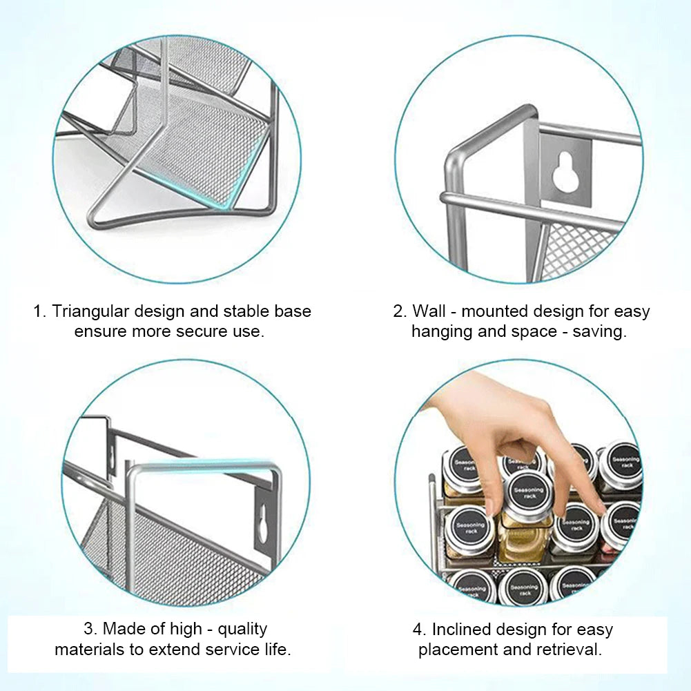 Kitchen Spice Rack 4 Tier Spice Organizer Carbon Steel Wall Shelf without Spice Jars for Cabinet Kitchen Pantry Organizer Shelf