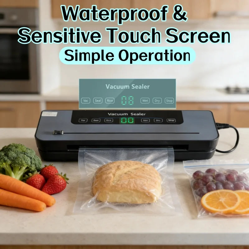 Electric Vacuum Sealer Built-in Cutter Kitchen Food Storage Seal Touch Button Dry/Wet Food Package Sealer Kitchen Vacuum Sealer