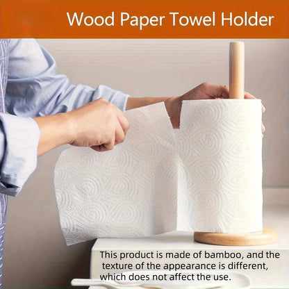 Bamboo Paper Towel Holder Wooden Dispenser Round Countertop Stand Kitchen Bathroom Organization Jewelry Accessories Storage Rack