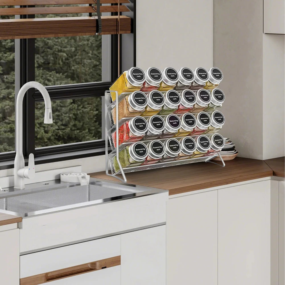 Kitchen Spice Rack 4 Tier Spice Organizer Carbon Steel Wall Shelf without Spice Jars for Cabinet Kitchen Pantry Organizer Shelf
