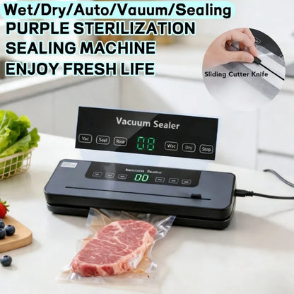 Electric Vacuum Sealer Built-in Cutter Kitchen Food Storage Seal Touch Button Dry/Wet Food Package Sealer Kitchen Vacuum Sealer
