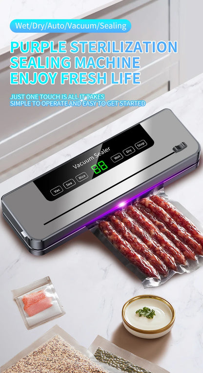 Electric Vacuum Sealer Packaging Kitchen Food Sealing Dry/Wet Food Sealing Smart Touch Key Built-in Cutter Vacuum Sealer