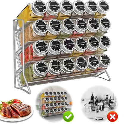 Kitchen Spice Rack 4 Tier Spice Organizer Carbon Steel Wall Shelf without Spice Jars for Cabinet Kitchen Pantry Organizer Shelf