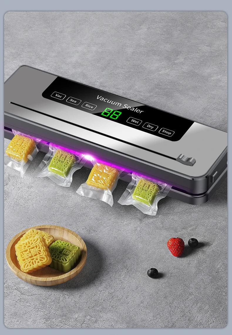 Electric Vacuum Sealer Packaging Kitchen Food Sealing Dry/Wet Food Sealing Smart Touch Key Built-in Cutter Vacuum Sealer
