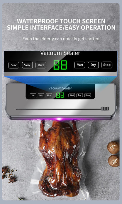 Electric Vacuum Sealer Packaging Kitchen Food Sealing Dry/Wet Food Sealing Smart Touch Key Built-in Cutter Vacuum Sealer