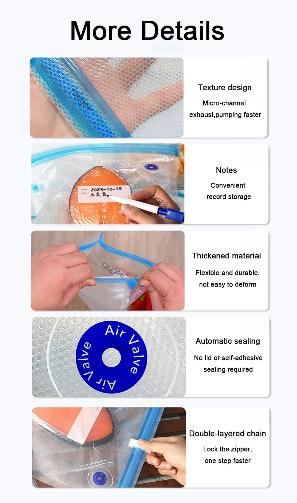 Vacuum Sealer Bags Vacuum Packaging Bag Food Reusable Vacuum Food Fresh Storage Bag BPA Free Vacuum Zipper Bags 10Pcs 30Pcs