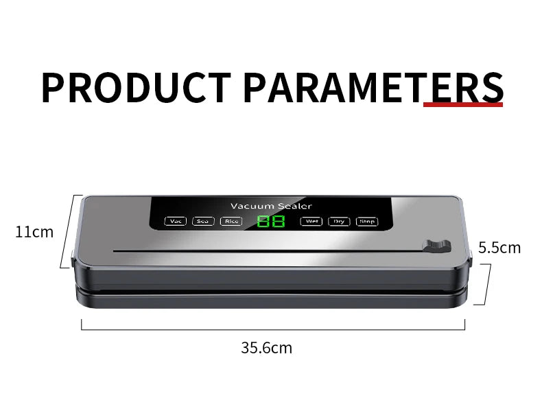 Electric Vacuum Sealer Packaging Kitchen Food Sealing Dry/Wet Food Sealing Smart Touch Key Built-in Cutter Vacuum Sealer